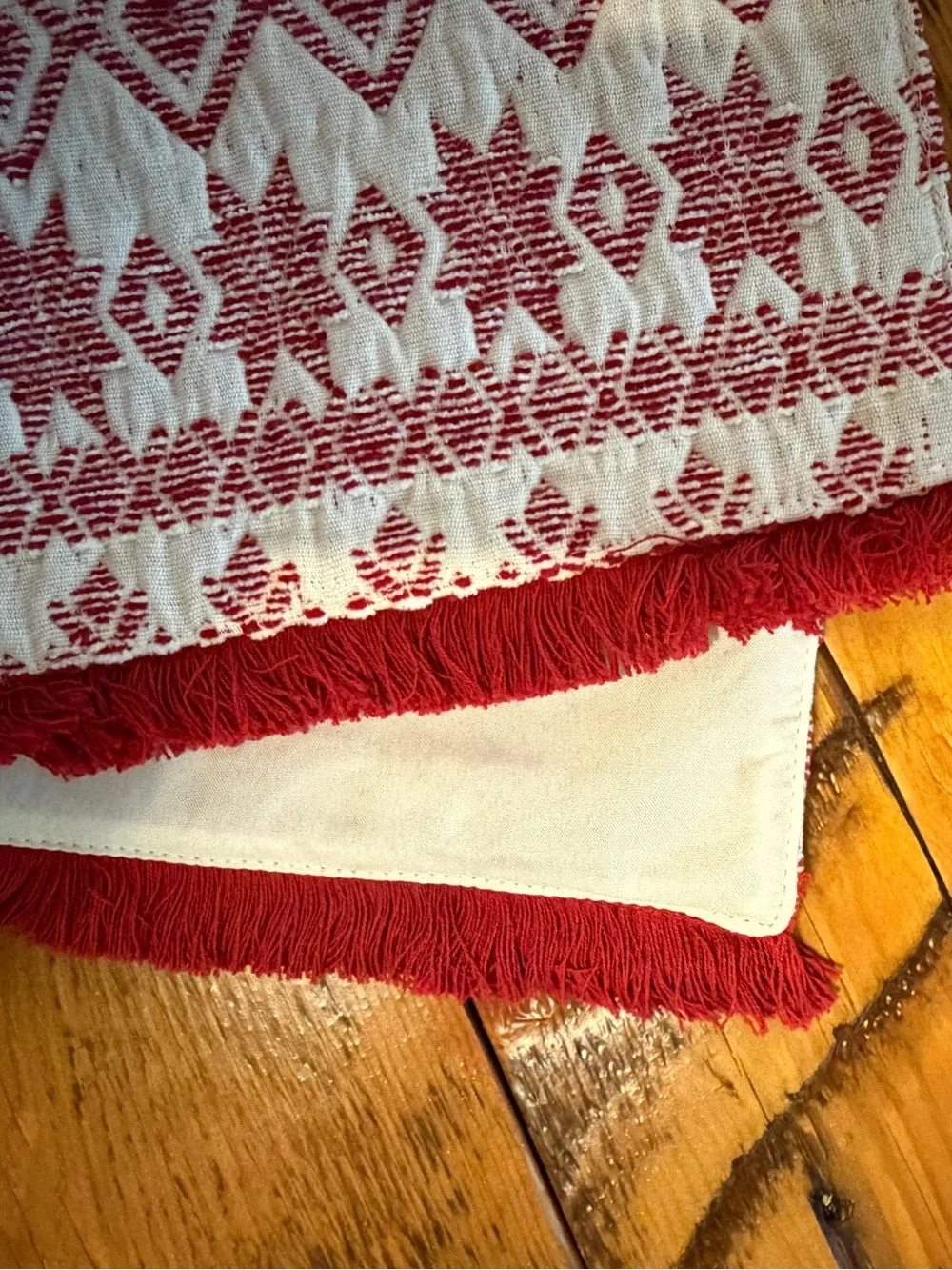 World Market Table Runner, 72” x 13”, Cream with Red Trim, Barely Used